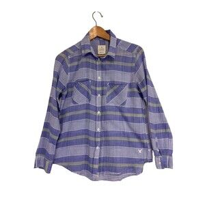 American Eagle Outfitters Womens Vtg Boyfriend Striped Top Sz M Roll-Tab Sleeve